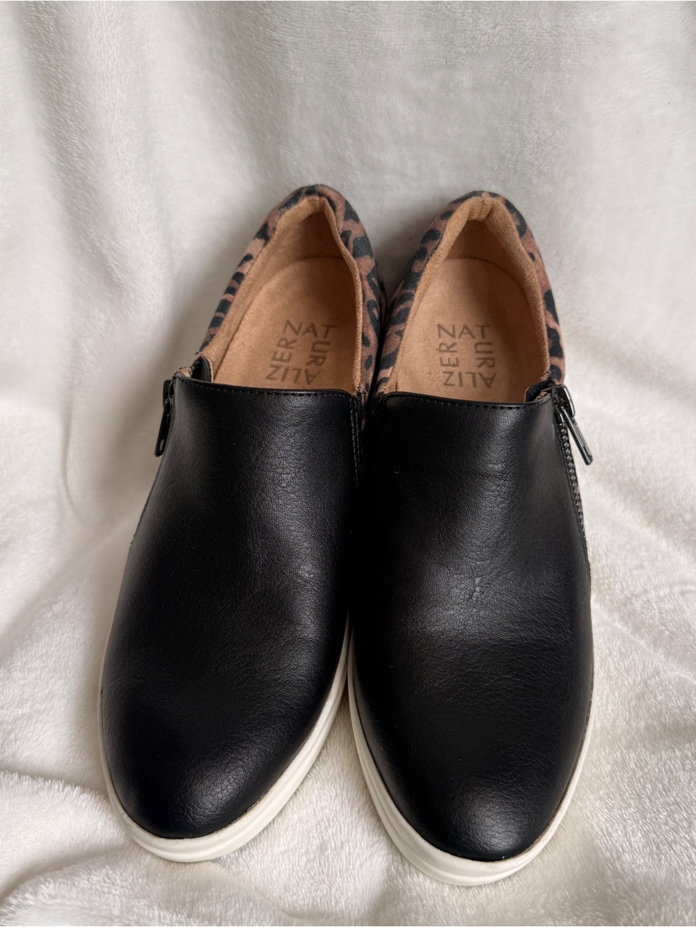Naturalizer Black Slip-On Sneakers with Leopard Trim